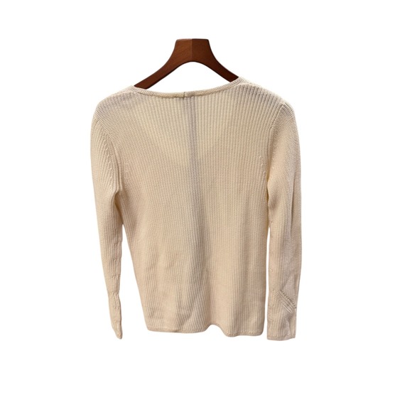 Talbots Petite Cream V Neck Long Sleeve Knit Sweater Top MP Pima cotton natural - Picture 2 of 4